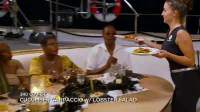 Cucumber carpaccio with chorizo - Below Deck Sailing Yacht