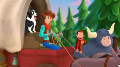 (Curious George chattering)
(lighthearted music) - Curious George: Go West, Go Wild