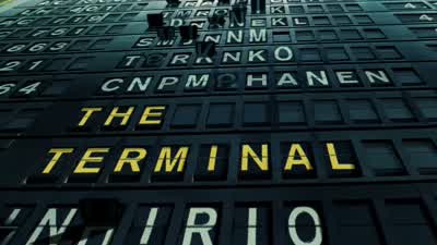 MAN: United Airlines announcing the arrival of Flight 9435 from Beijing. - The Terminal