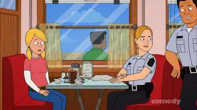 [Davis] Hey, partner!
We got another call. - Corner Gas Animated
