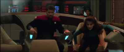 Deanna, take the helm.
Get us out of orbit! - Star Trek: Generations
