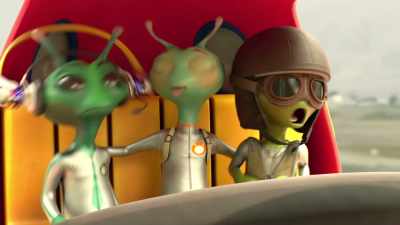 - [delirious giggling]
- [cheering] - Alien TV