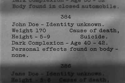 Description Unknown Dead
CITY MORGUE
382 - Bureau of Missing Persons