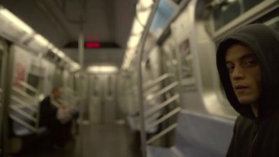 [discordant keyboard music
playing] - Mr. Robot