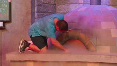DJ, digging inside
the pizza oven and comes out with... - Floor Is Lava