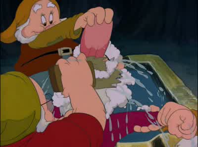 DOC: Now, scrub good and hard lt can't be denied That he'll look mighty cute as soon as he's dried ALL: Well, it's good for the soul And it's good for the hide to go... - Snow White and the Seven Dwarfs