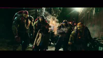 Donatello over there in the purple he's a technical geniuswho is technically a genius LAUGHSRaphael over there in the red he's like a big cuddly teddy bearif big cuddly teddy bears were incredibly violentThis is Leonardo He's in the blue Fearless - Teenage Mutant Ninja Turtles: Out of the Shadows