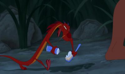 Boy that was closeNo That was vileYou owe me bigI never want to see a naked man againMEN SHOUTING JOYFULLYSNORTSWATER SPLASHINGHey don't look at me I ain't bitin' no more butts - Mulan