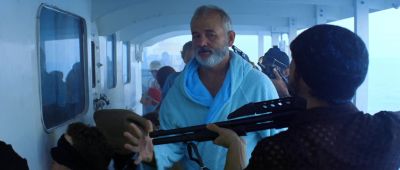 Yelling Foreign Language Don't point that gun at him He's an unpaid intern - The Life Aquatic with Steve Zissou