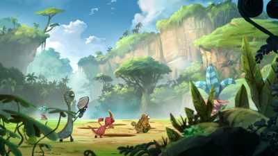 -Don't want to fall in a...
-(grunts) - Gigantosaurus
