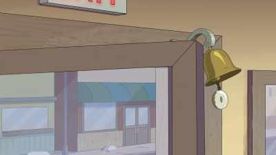 [door squeaks open]
[bell dings] - Grimsburg