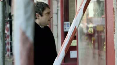 DOORBELL RINGS SPLUTTERS AND COUGHS GROANS - Sherlock