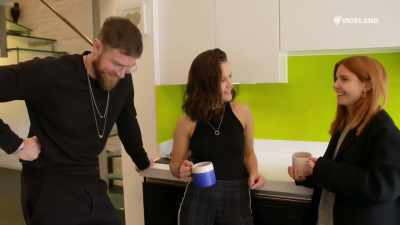Down below.
..from the bellybutton down.
(LAUGHS) - Stacey Dooley Sleeps Over