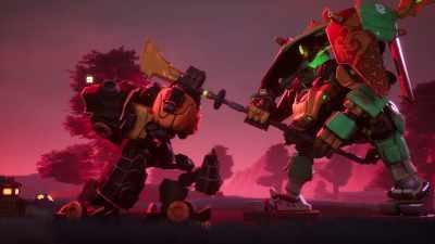 -[dramatic music]
-[metal thudding] - LEGO Ninjago: Dragons Rising