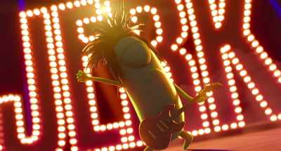-[dramatic rock music playing]
-♪ I'm a jerk ♪ - Plankton: The Movie