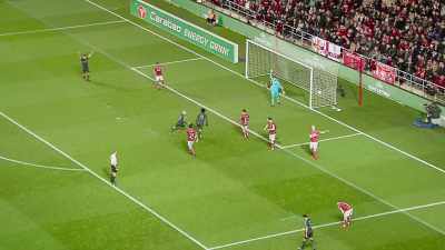 Drives it in front
and it takes a deflection into the net - All or Nothing: Manchester City