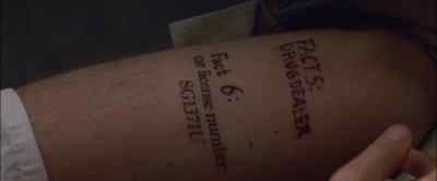 "Drugs. License plate." - Memento