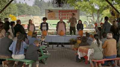 EACH CONTESTANT HAS A PUMPKIN, CARVING TOOLS, - Harvest Love