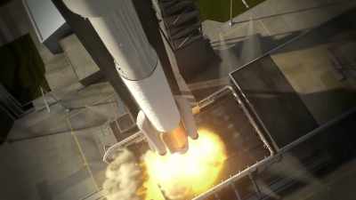 Efter start skilles første trin
efter cirka fire minutter. - Space Titans: Musk, Bezos, Branson