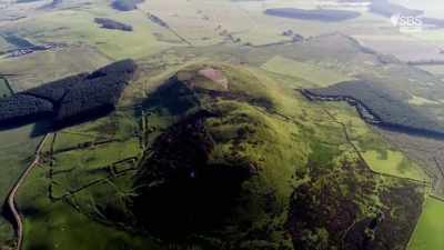 Either side of the hillfort are
two large intriguing structures - Curse of the Ancients with Alice Roberts