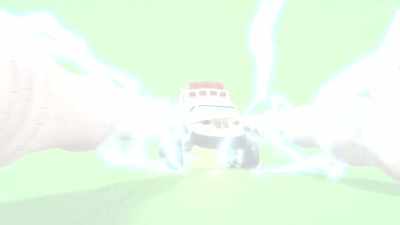 -[electricity crackling]
-[chuckles] - Mighty Monsterwheelies