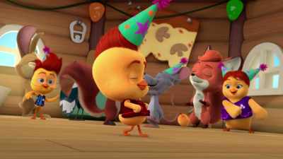 [electronic dance music plays] - The Chicken Squad