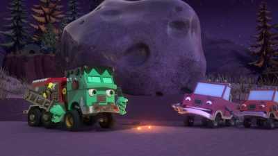 -[embers crackling]
-[whimpering] - Mighty Monsterwheelies