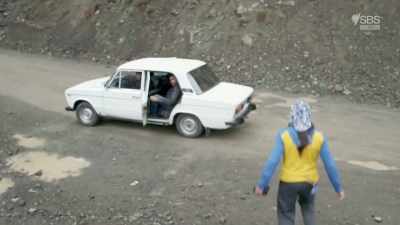 Even daredevil Namin's not keen
on walking here. - From Russia to Iran: Crossing Wild Frontier
