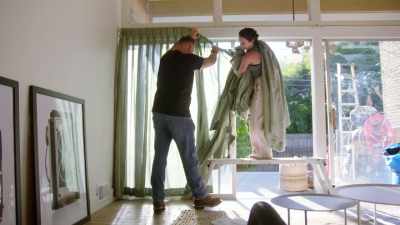 Even the old curtains got
dyed and they got hung up. - Renovation Impossible