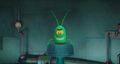 [evil music playing] - Plankton: The Movie