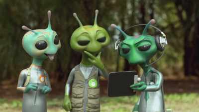 [excited babbling] - Alien TV