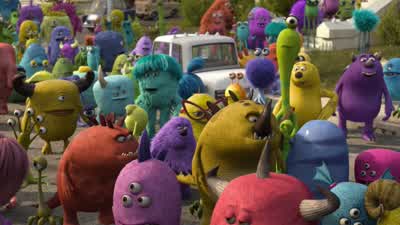 Excuse me Sorry I'm lateCan I squeeze by you RandyRandy thank goodness I need you on my teamOh Sorry I'm already on a teamBoggsI'm finally in with the cool kids MikeDon't blow this for meDo the thingOh Where did he go - Monsters University