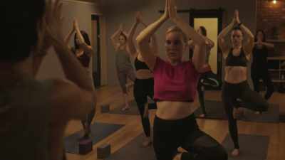 Exhale, hands to heart. - Psycho Yoga Instructor