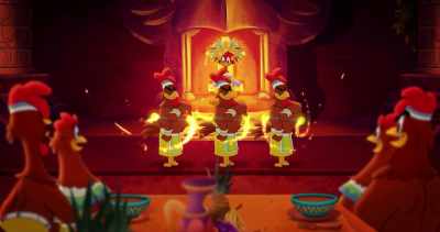 (fast-paced drumming) - Legend of the Three Caballeros