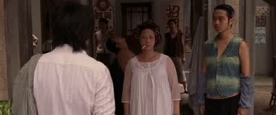 Fat woman you're in charge here rightFat woman my assI'm with the Axe GangAxe Gang my assBossBoss my assYou have to pay our medical bills Bills my assWe're on the same side Same side my ass - Kung Fu Hustle