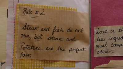 Father's voice: "Rule two,
steak and fish do not mix, - Love’s Sweet Recipe