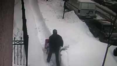First, he fires up
his snow blower - Neighborhood Wars