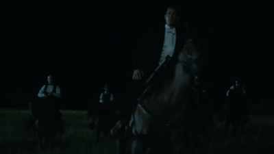 Five of the riders
keep hard south for the river. - The Son