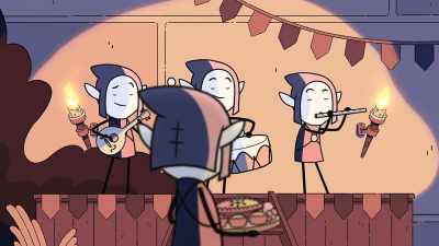 -[folk music playing]
-[chatter] - Hilda