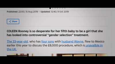For a woman to go
for gender selection is a massive thing, - Coleen Rooney: The Real Wagatha Story
