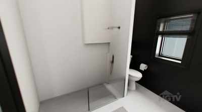 For the tiling pattern, let's go
horizontal in the shower, - Renovation Resort