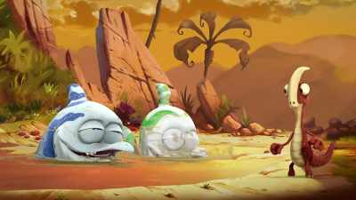 -Found Plonk and Plunk!
-(both shrieking) - Gigantosaurus