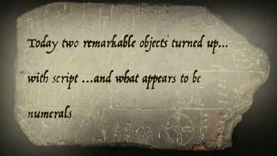 "..fragments with script...and what
appear to be numerals." - Raiders of the Lost Past with Janina Ramirez