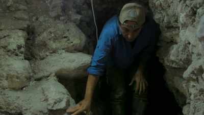Francisco crawls deep into
the pyramid once again, - Lost Treasures of the Maya