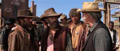 Frank's henchmen
are in the railway carriage - Once Upon a Time in the West