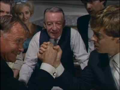 Fred Carson must be
keeping banking hours. - The Family Way