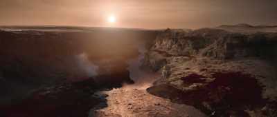 Freezing meltwater
flows from the cold side, - Alien Worlds