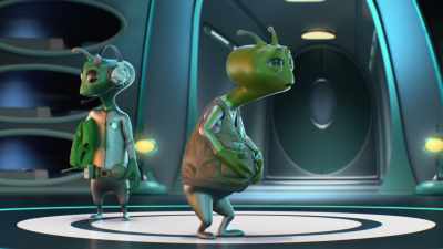 [frenzied shouting] - Alien TV