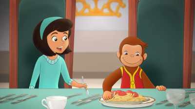 -[gasps]
-[George gulps, giggles] - Curious George: Royal Monkey