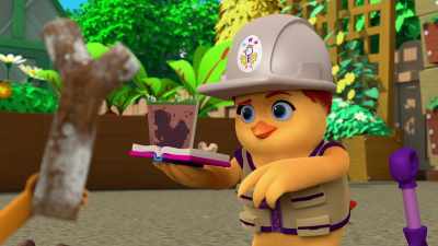[gasps] It looks just like this
dino finger bone! - The Chicken Squad